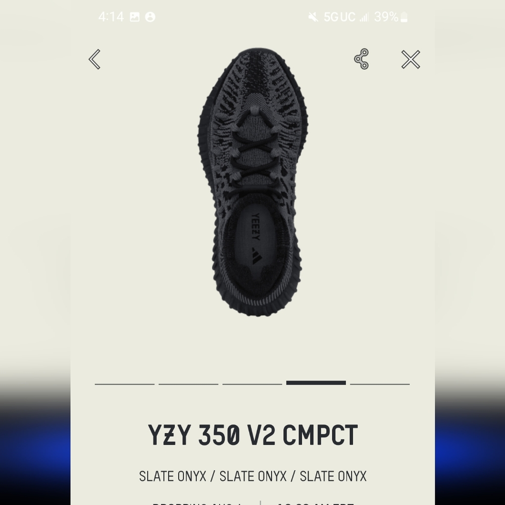 Yeezy 350 V2 Compact Slate Onyx size 6.5 male, female 7.5